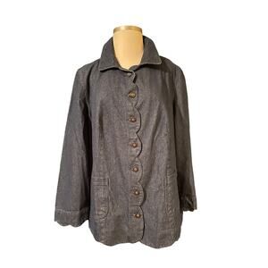 Romans Denim Jacket – Size 24W – Button‎ Front Scalloped Hem